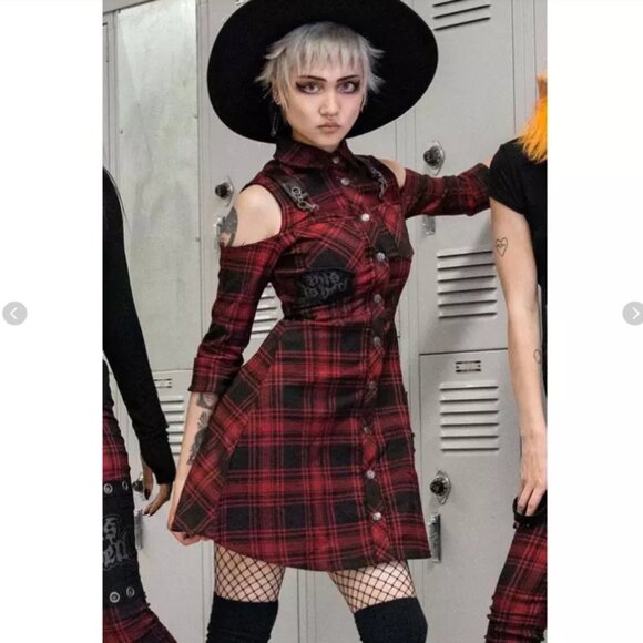 KILLSTAR Paranormal tartan plaid grunge shirt dress
